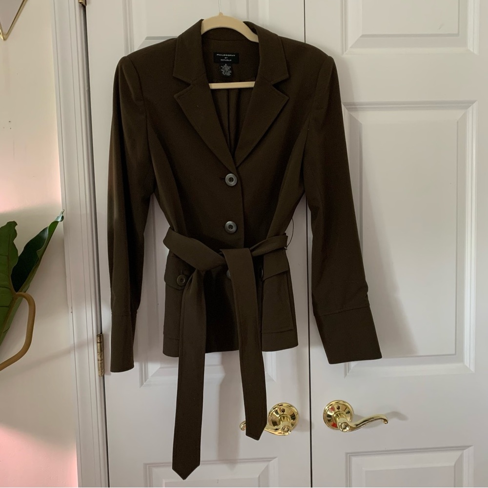 Philosophy Olive Green Belted Blazer Jacket